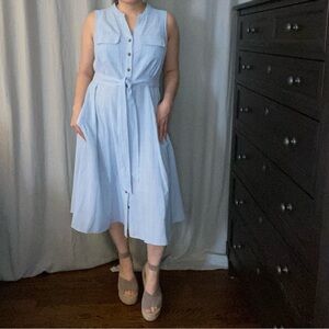 Midi dress sleeveless button down shirtdress Croft & Barrow YNeck blue chevron M